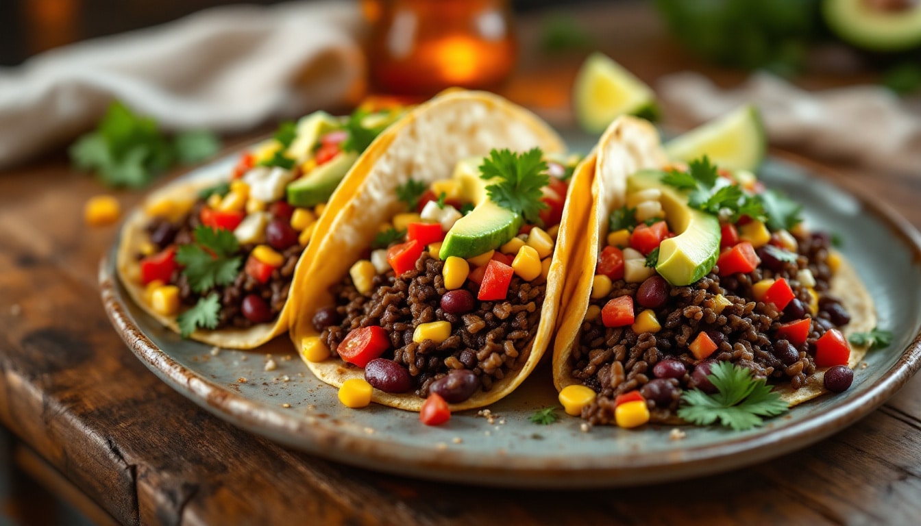 découvrez une délicieuse recette de tacos au riz noir et haricots rouges, alliant saveurs intenses et textures uniques. parfaits pour un repas sain et original, ces tacos raviront vos papilles avec leur mélange de couleurs et de goûts. préparez-vous à célébrer la cuisine mexicaine d'une manière nouvelle et savoureuse !