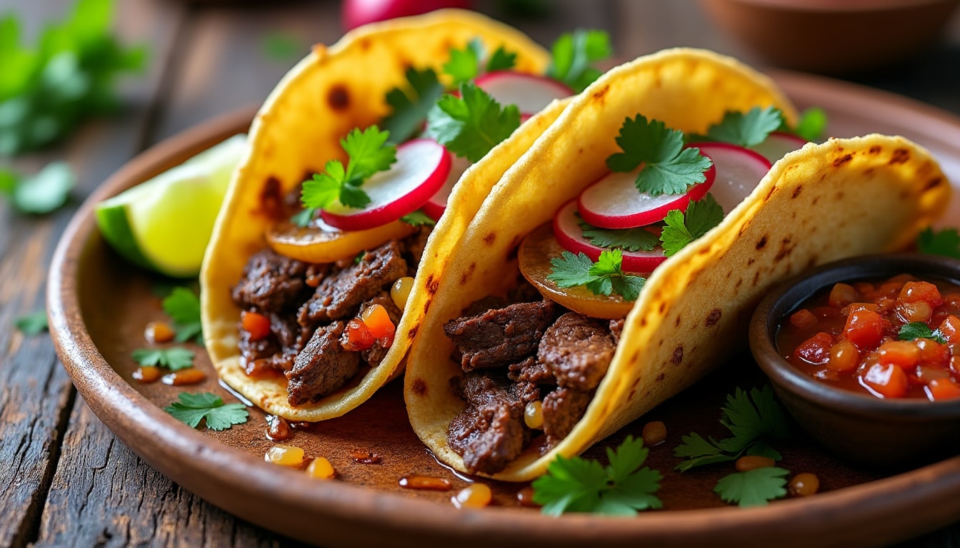 savourez nos tacos au bœuf mariné au soja et gingembre, une explosion de saveurs exotiques qui ravira vos papilles. préparés avec des ingrédients frais et authentiques, ces tacos allient tendreté de la viande et arômes délicats pour un repas gourmet à chaque bouchée.