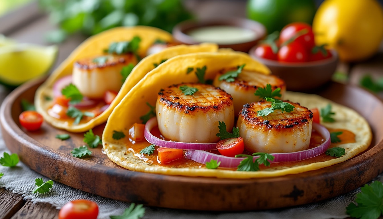 découvrez une délicieuse recette de tacos aux noix de saint-jacques, alliant la douceur des fruits de mer à une sauce citronnée rafraîchissante. idéaux pour un repas élégant ou un dîner entre amis, ces tacos promettent de ravir vos papilles !