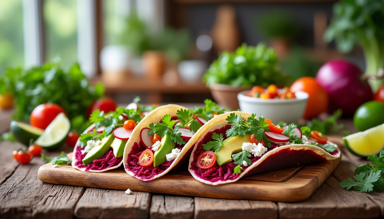 découvrez une recette savoureuse et colorée avec nos tacos à la betterave et feta. une explosion de saveurs et de textures qui ravira vos papilles et égayera vos repas. idéal pour une cuisine originale et saine !