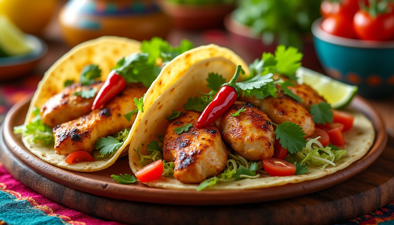 découvrez la recette savoureuse des tacos au poulet mariné au citron vert et chili, une explosion de saveurs fraîches et épicées. parfait pour un repas rapide et délicieux, ces tacos allient tendreté du poulet et acidité du citron vert pour un moment de plaisir culinaire inoubliable.