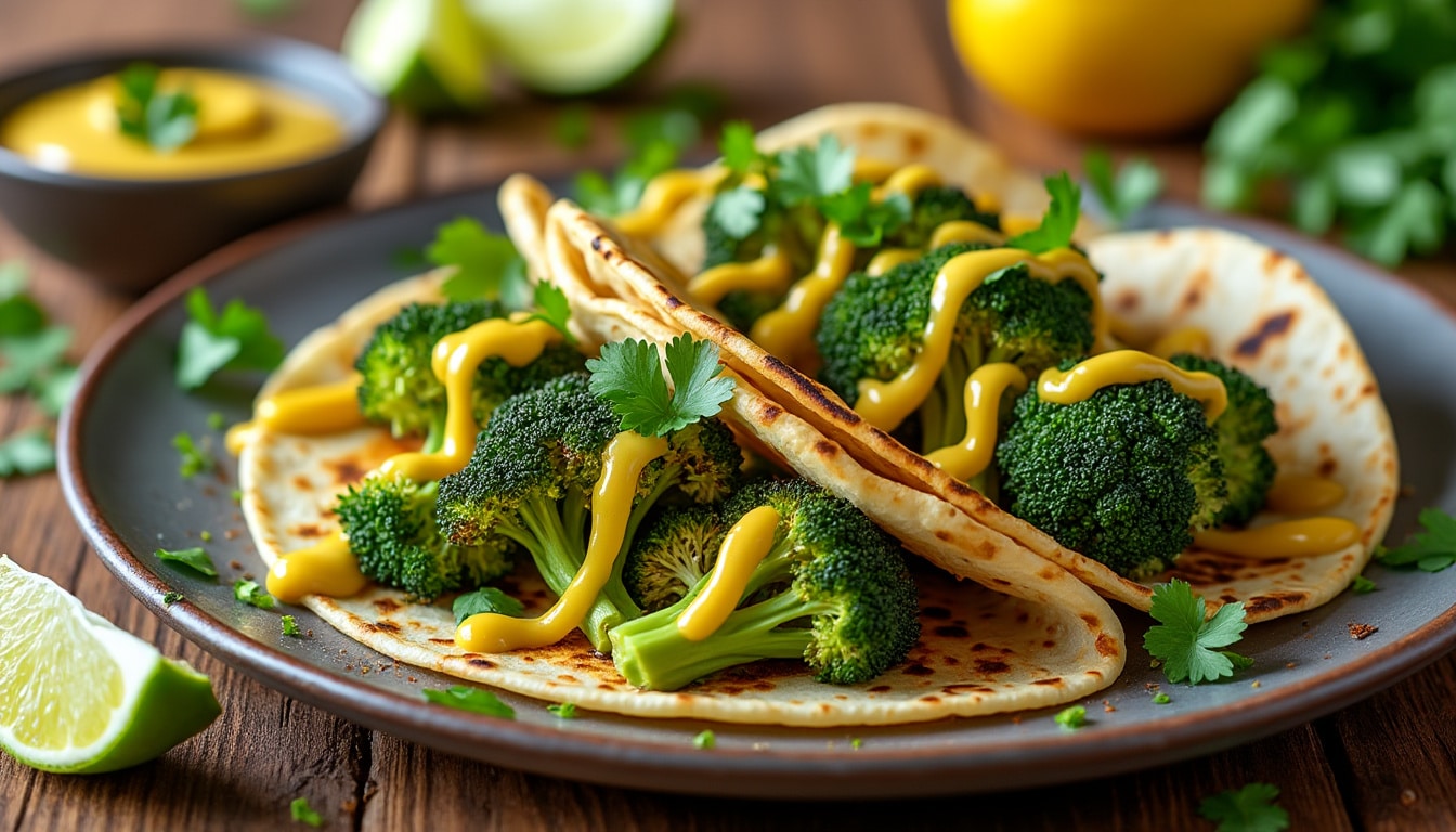 découvrez une délicieuse recette de tacos au brocoli rôti, rehaussés d'une sauce citron-moutarde savoureuse. idéaux pour un repas sain et gourmand, ces tacos allient croustillant et fraîcheur avec des ingrédiens simples et raffinés.