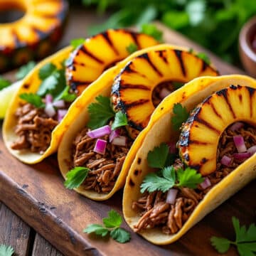 découvrez notre délicieuse recette de tacos au porc effiloché, sublimée par des morceaux d'ananas grillé. un mélange parfait de saveurs sucrées et salées qui ravira vos papilles. idéal pour un repas convivial, ces tacos feront sensation auprès de vos invités !