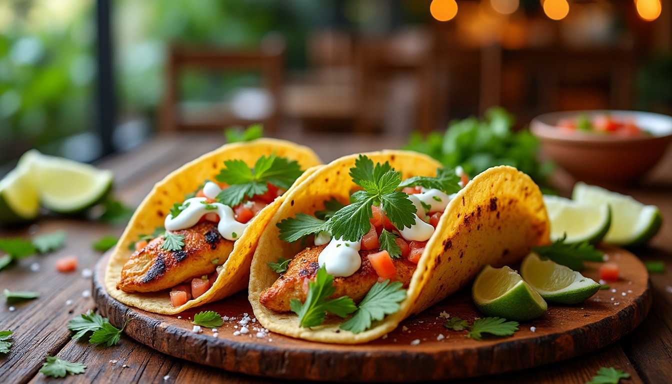découvrez nos délicieux tacos au poulet grillé, accompagnés d'une sauce yaourt à la menthe rafraîchissante. une combinaison parfaite de saveurs pour un repas savoureux et léger, idéal pour les amateurs de cuisine mexicaine !