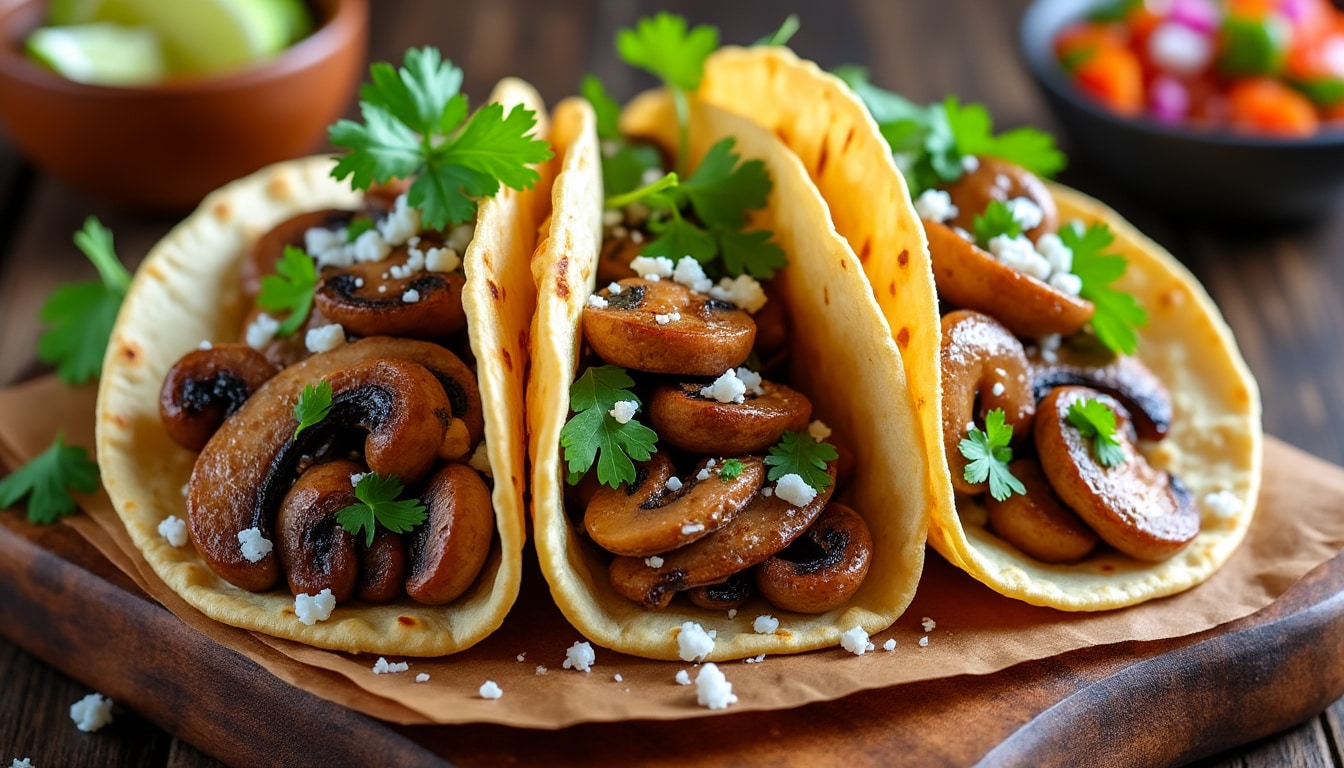découvrez une délicieuse recette de tacos aux champignons sautés et ail confit, alliant des saveurs riches et savoureuses. parfait pour un dîner rapide et gourmand, ces tacos végétariens séduiront tous les palais. éveillez vos papilles avec cette combinaison parfaite d'ingrédients!