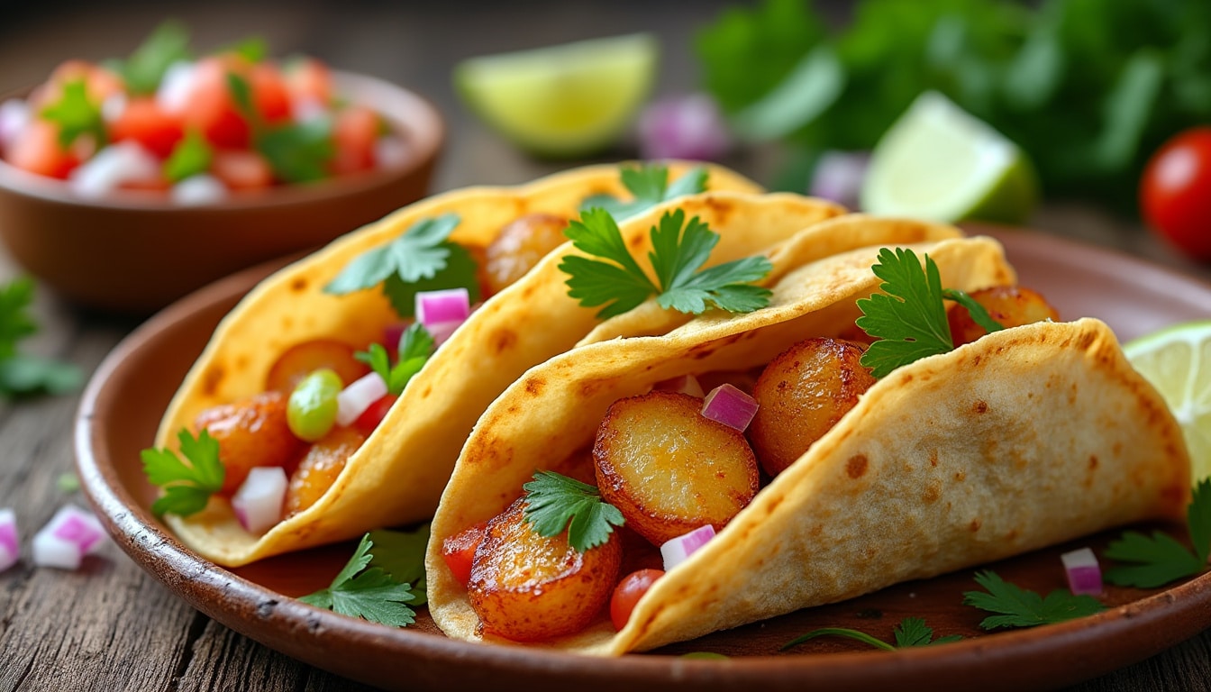 découvrez une délicieuse recette de tacos aux pommes de terre rissolées et fromage fondu. un mélange savoureux qui allie croustillant et fondant, parfait pour régaler vos amis ou votre famille lors d'une soirée. facile à préparer, ces tacos sauront séduire les amateurs de cuisine conviviale !