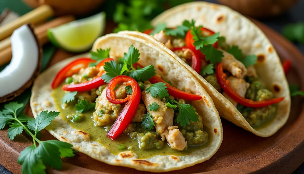 découvrez une recette savoureuse de tacos au curry vert et lait de coco, alliant des épices exotiques à une texture crémeuse. parfaits pour un repas original et réconfortant, ces tacos vous transporteront au cœur de la cuisine fusion. à essayer absolument !