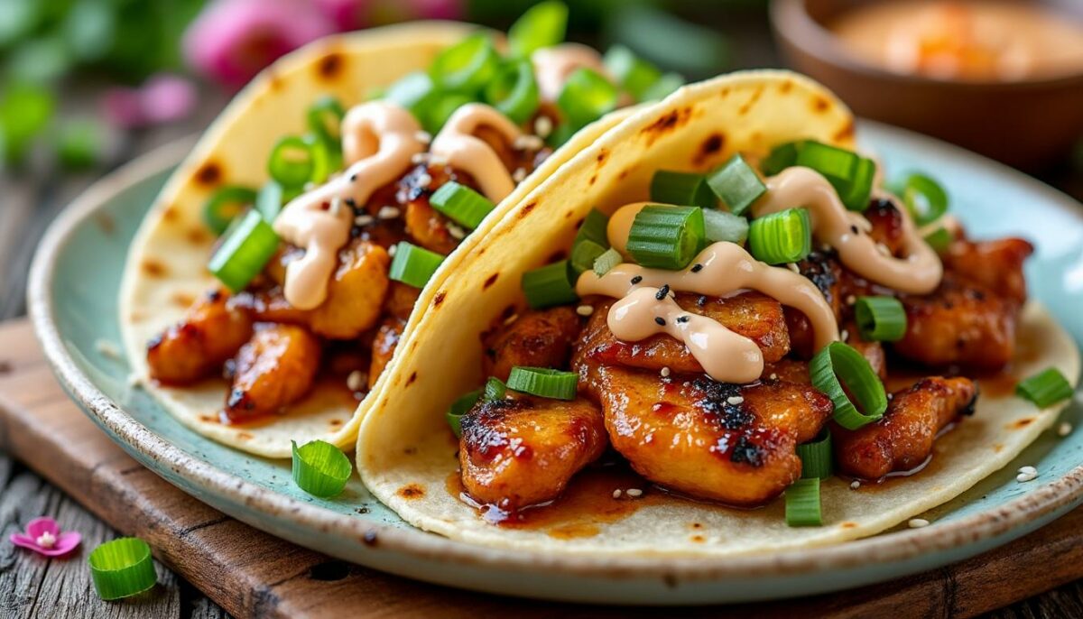découvrez la fusion parfaite des saveurs avec nos tacos au poulet teriyaki. un délice japonais réinventé qui éveillera vos papilles, alliant la tendreté du poulet mariné au goût sucré-salé de la sauce teriyaki, le tout enveloppé dans une tortilla savoureuse. un voyage culinaire à ne pas manquer !