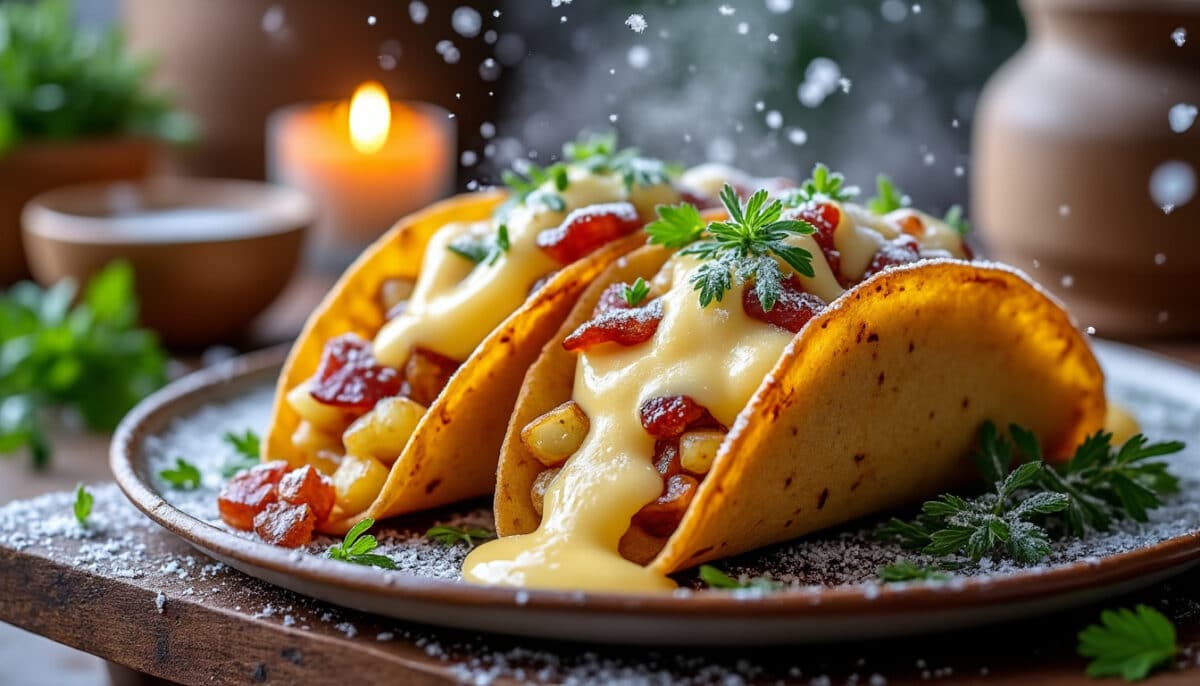 découvrez une recette réconfortante alliant la saveur des tacos et la richesse de la tartiflette. parfaite pour les soirées d'hiver, cette fusion gourmande ravira vos papilles avec du fromage fondu, des pommes de terre et de délicieuses garnitures. réveillez vos envies de comfort food avec cette délicieuse variante !