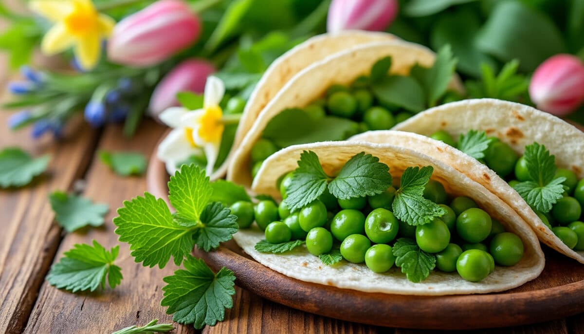 découvrez une recette rafraîchissante de tacos aux pois verts et à la menthe, parfaite pour célébrer le printemps. savourez des saveurs vibrantes et une texture croquante qui raviront vos papilles.