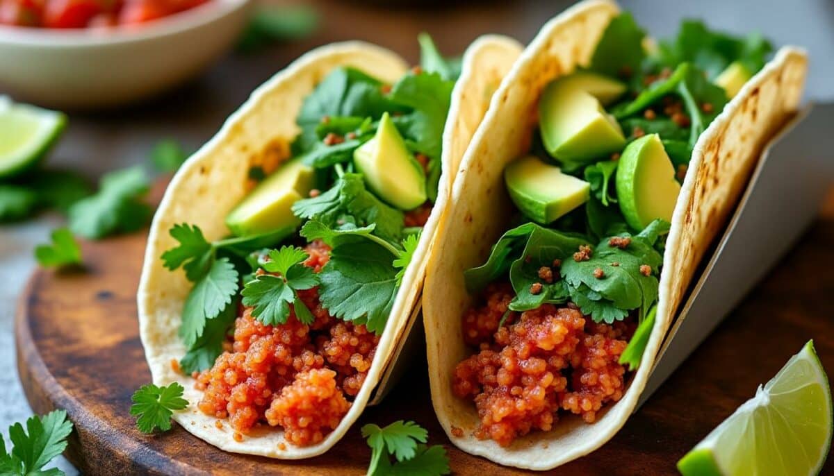 découvrez une recette savoureuse de tacos au quinoa rouge et légumes verts, alliant nutrition et plaisir. parfaits pour un repas sain et rapide, ces tacos sont remplis de couleurs et de saveurs irrésistibles.