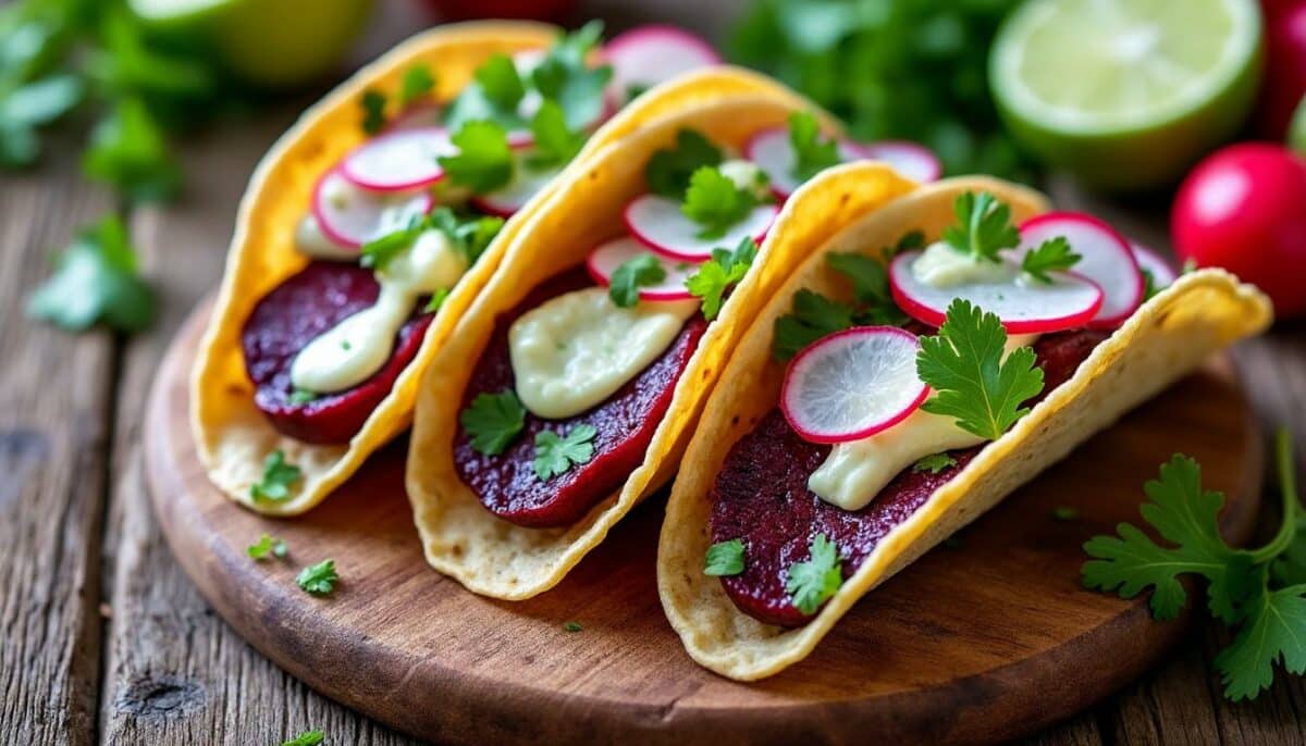 découvrez une délicieuse recette de tacos à la betterave et chèvre frais, alliant couleurs vibrantes et saveurs uniques. idéaux pour un repas sain et original, ces tacos raviront vos papilles avec leur mélange de douceur et de crémeux. parfaits pour impressionner vos invités ou vous faire plaisir, essayez-les dès maintenant!
