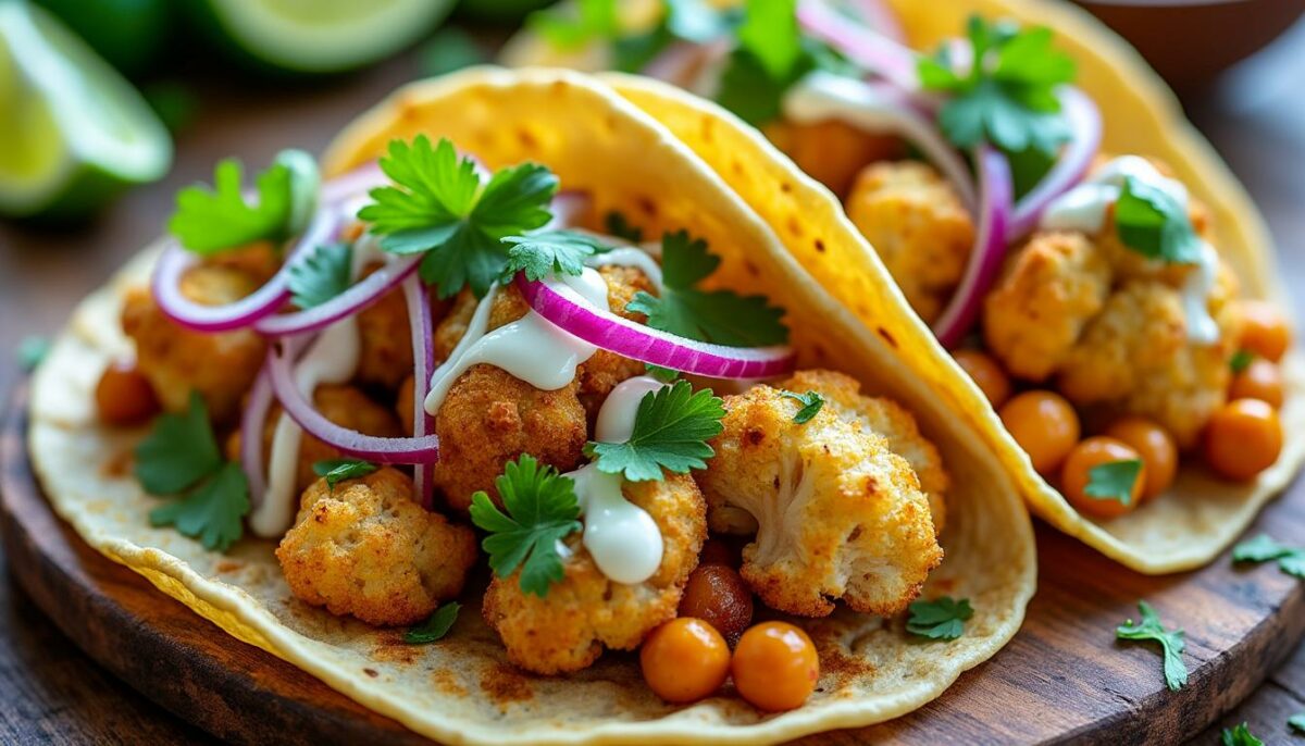 découvrez une recette savoureuse de tacos au chou-fleur rôti et pois chiches, alliant textures croquantes et saveurs épicées. parfaite pour un repas végétarien, cette préparation saine et délicieuse ravira vos papilles et satisfera vos envies de cuisine inventive.