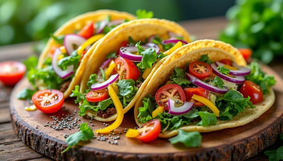 découvrez une délicieuse recette de tacos aux graines de chia, garnis de légumes croquants. un parfait mélange de saveurs et de textures pour un plat sain et innovant qui réjouira vos papilles!