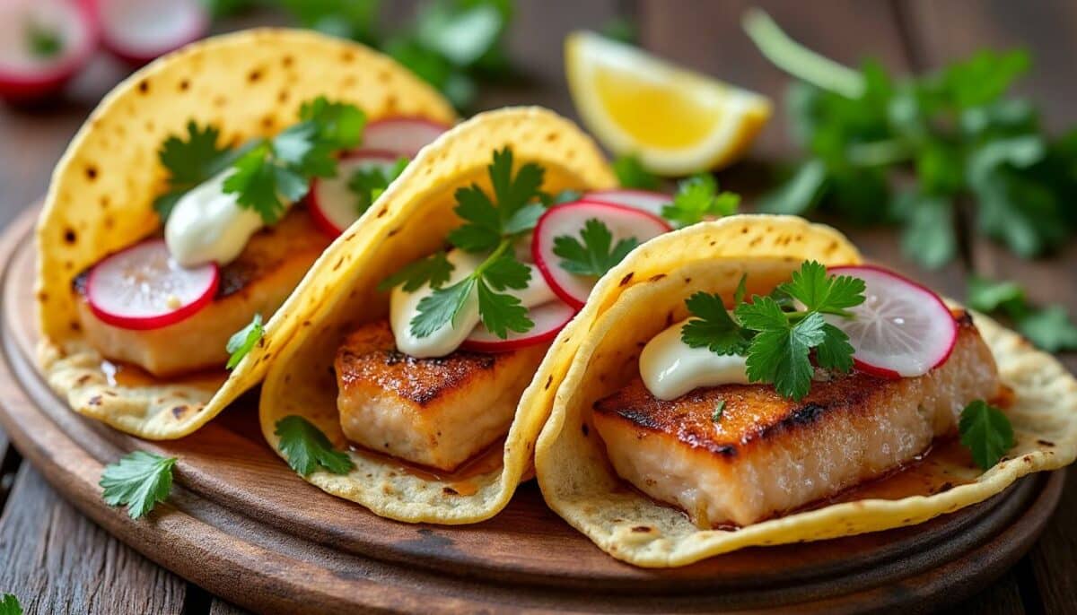 découvrez notre délicieuse recette de tacos à la truite fumée, agrémentés d'une onctueuse crème citronnée. un mélange de saveurs marines et d'agrumes qui ravira vos papilles à chaque bouchée !
