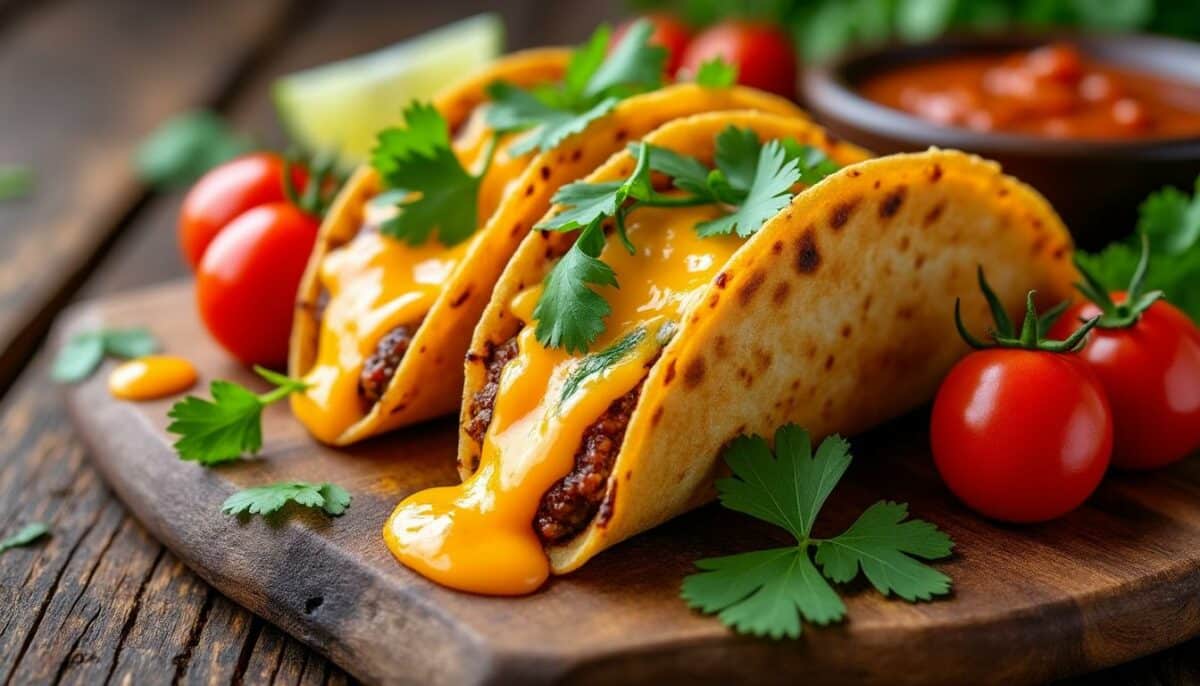 découvrez la recette savoureuse de nos tacos au fromage fumé et tomates cerises. une explosion de saveurs alliant le crémeux du fromage aux notes sucrées des tomates, parfaite pour un repas convivial et gourmand.