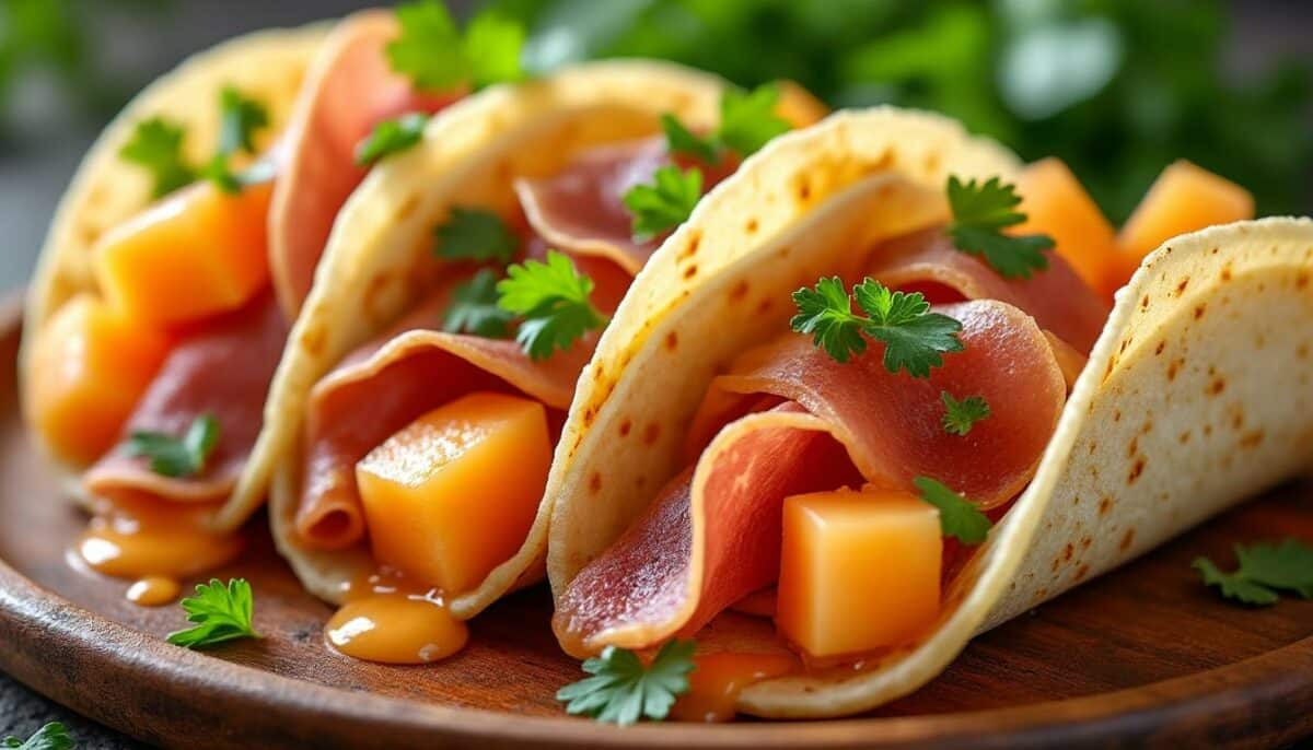 découvrez une délicieuse recette de tacos alliant le goût savoureux du jambon de pays et la fraîcheur sucrée du melon. un mélange parfait pour une expérience culinaire unique et gourmande qui ravira vos papilles !