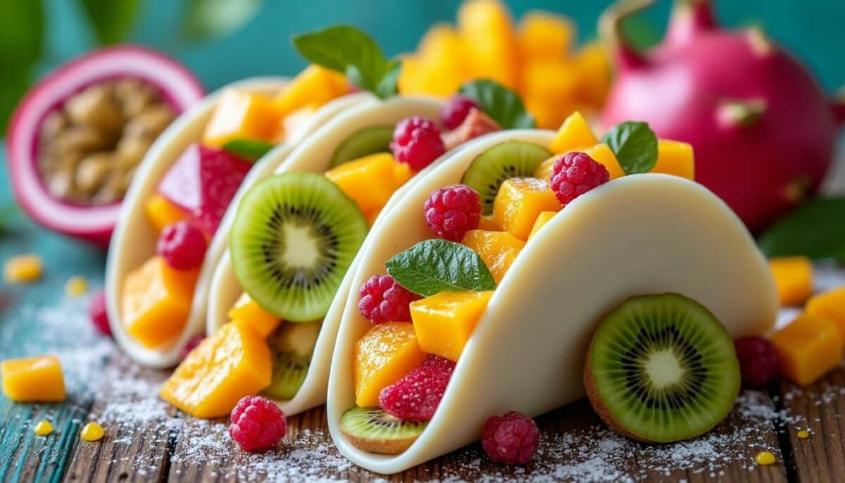 découvrez une fusion gourmande avec nos tacos au chocolat blanc et fruits exotiques. un délice sucré qui allie le croquant des tacos et la douceur des fruits tropicaux, parfait pour une expérience culinaire originale et ensoleillée.