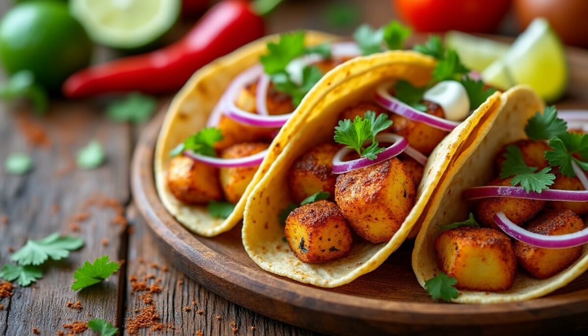 découvrez une délicieuse recette de tacos aux pommes de terre rôties et paprika fumé, alliant des saveurs irrésistibles et une texture dorée croustillante. parfait pour un repas savoureux et réconfortant!