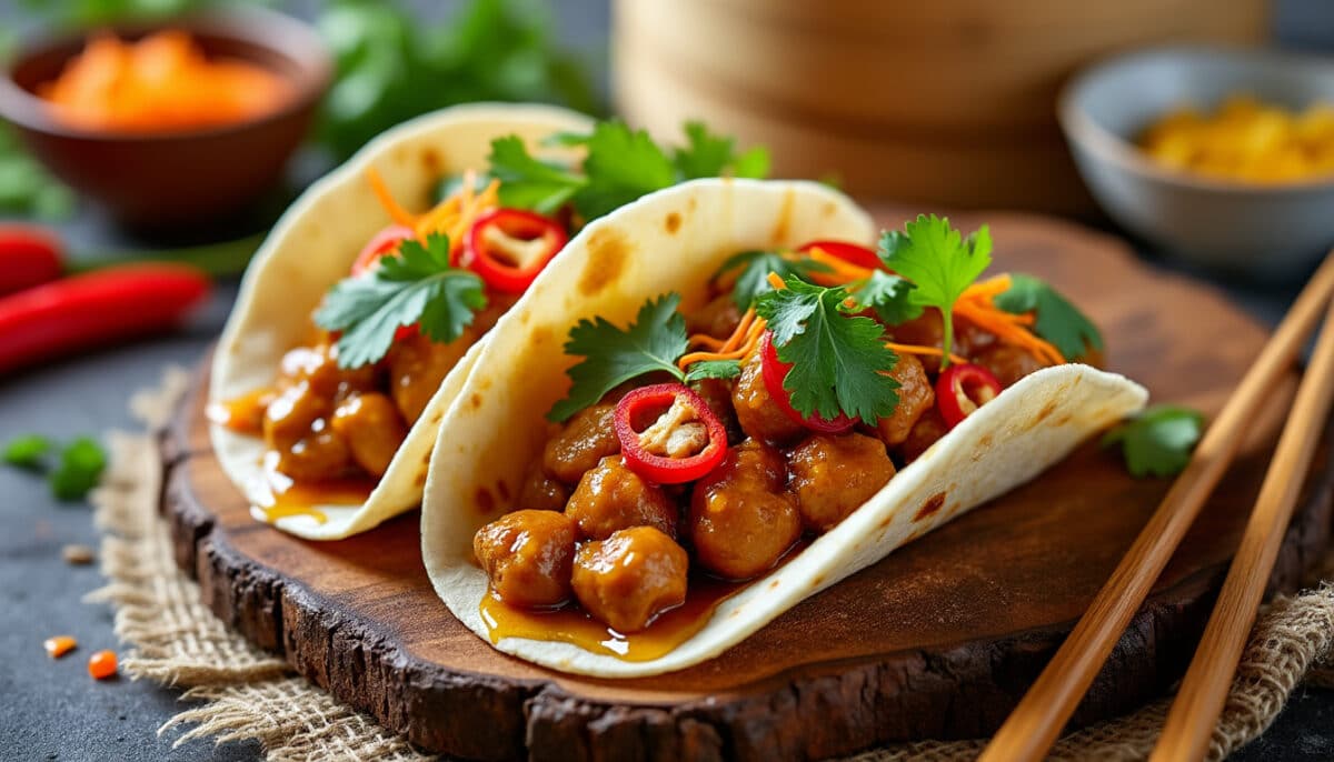 découvrez une recette originale de tacos au gingembre et miel alliant saveurs asiatiques et gourmandise. surprenez vos papilles avec cette alliance sucrée-salée unique et facile à réaliser à la maison !