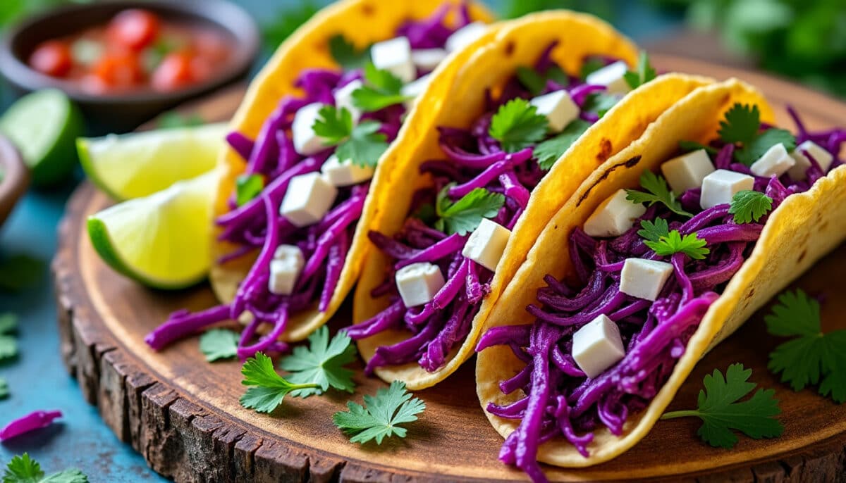 découvrez notre recette originale de tacos au chou rouge et feta : une explosion de couleurs et de saveurs pour des repas gourmands et sains. facile, rapide et idéale pour surprendre vos invités !