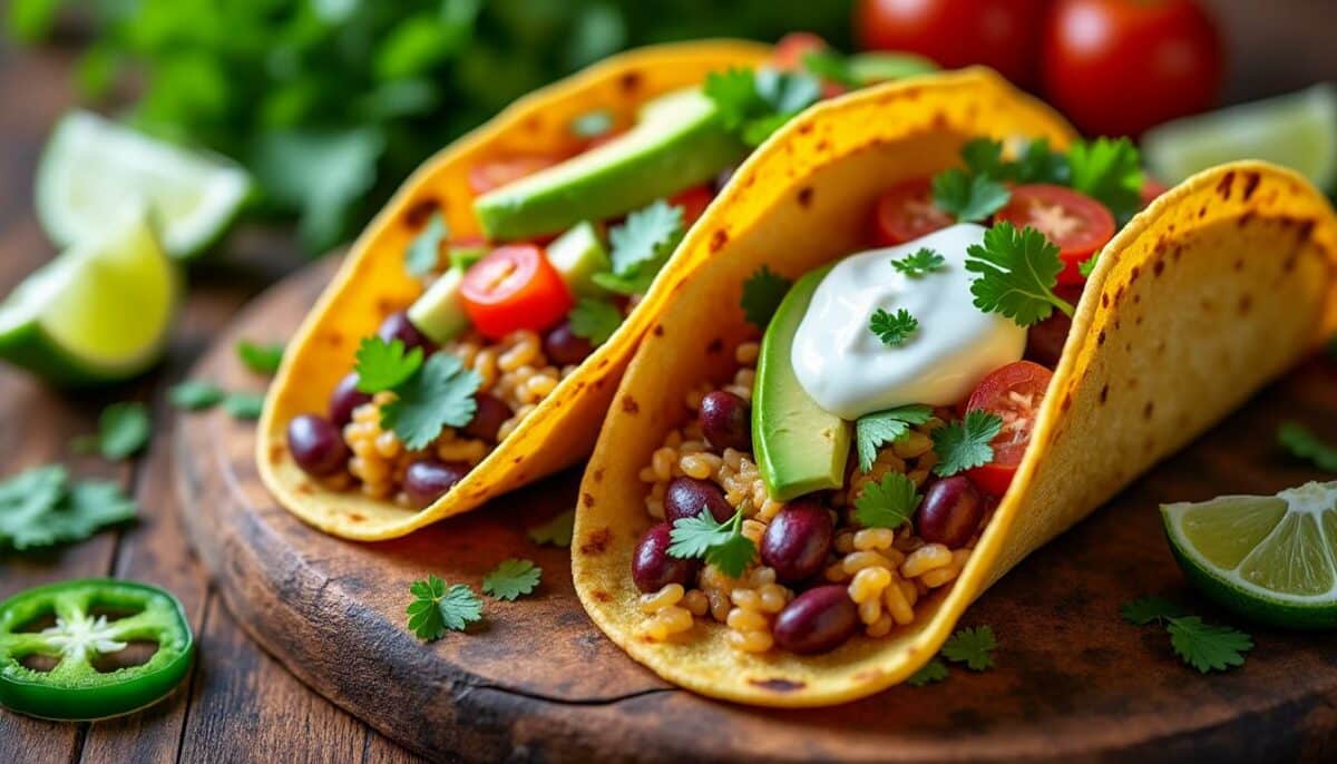 découvrez une recette gourmande de tacos au riz et haricots rouges, inspirée de la cuisine tex-mex. faciles à préparer, ces tacos savoureux sont parfaits pour un repas convivial et équilibré !